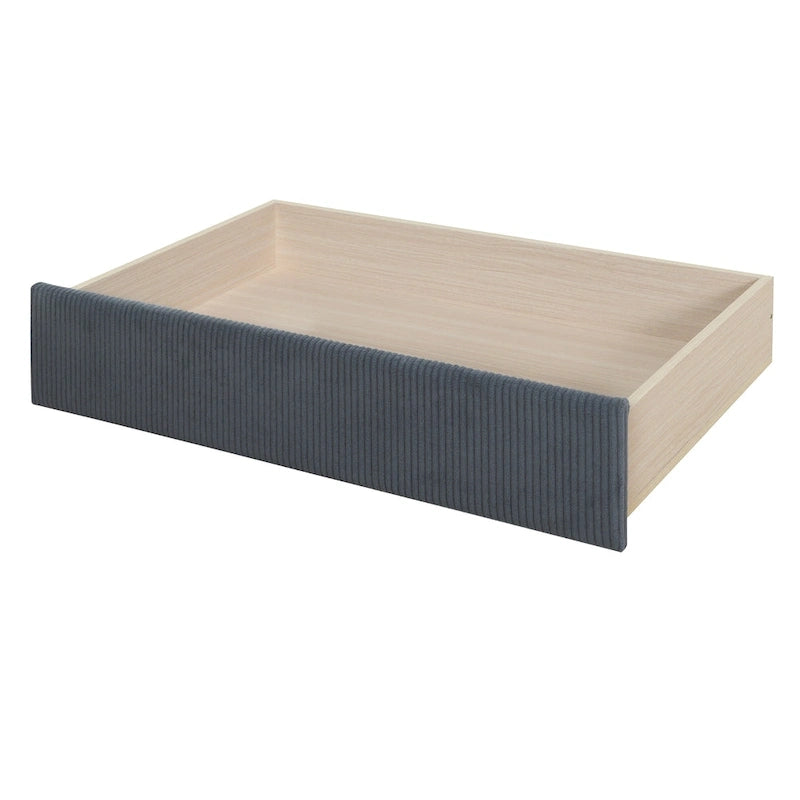 Grey Corduroy Twin Daybed with Drawers and Wood Slat Support