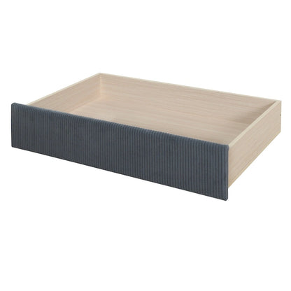 Grey Corduroy Twin Daybed with Drawers and Wood Slat Support