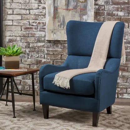 Navy Blue Modern 27 High Back Accent Chair with Birch Wood Legs and Wing Back for Living Room