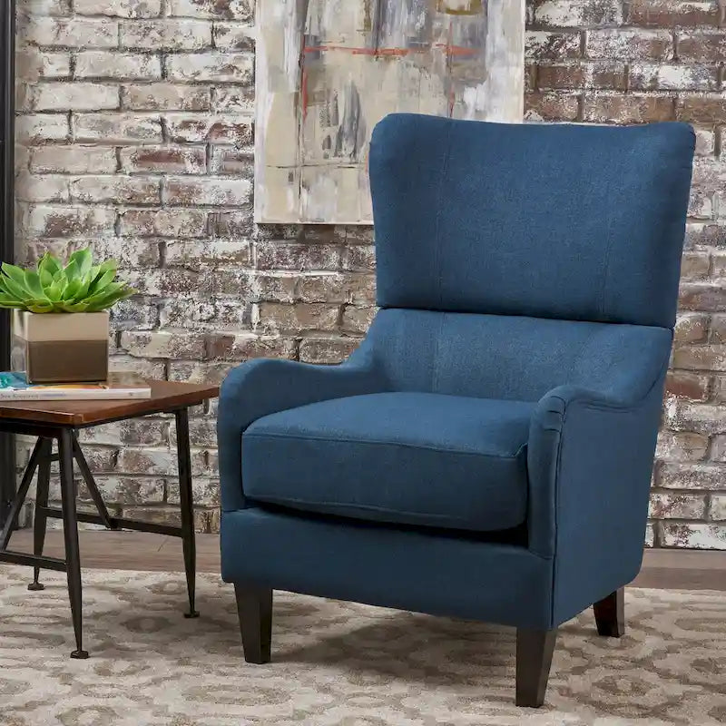Navy Blue Modern 27 High Back Accent Chair with Birch Wood Legs and Wing Back for Living Room