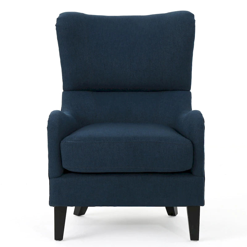 Navy Blue Modern 27 High Back Accent Chair with Birch Wood Legs and Wing Back for Living Room