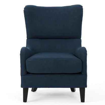 Navy Blue Modern 27 High Back Accent Chair with Birch Wood Legs and Wing Back for Living Room