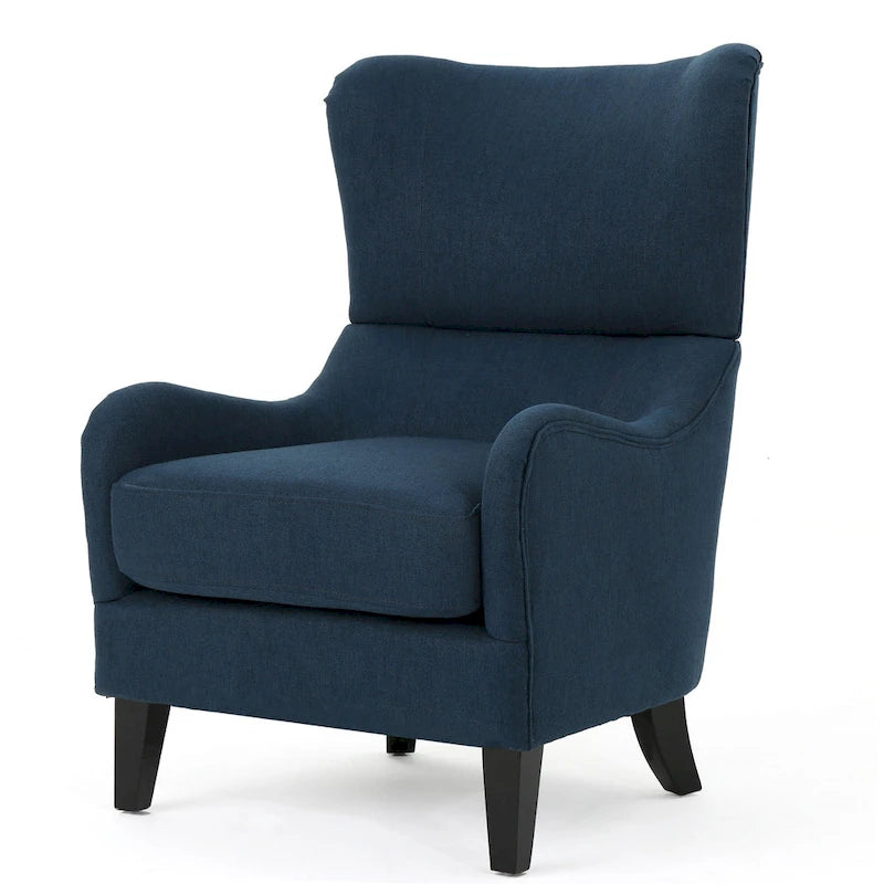 Navy Blue Modern 27 High Back Accent Chair with Birch Wood Legs and Wing Back for Living Room