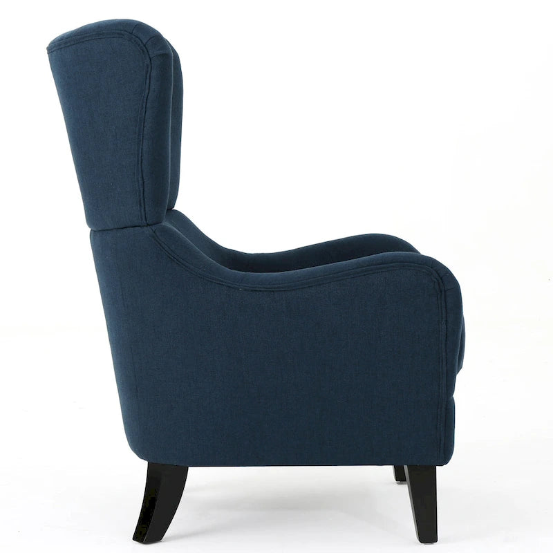 Navy Blue Modern 27 High Back Accent Chair with Birch Wood Legs and Wing Back for Living Room