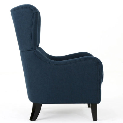Navy Blue Modern 27 High Back Accent Chair with Birch Wood Legs and Wing Back for Living Room