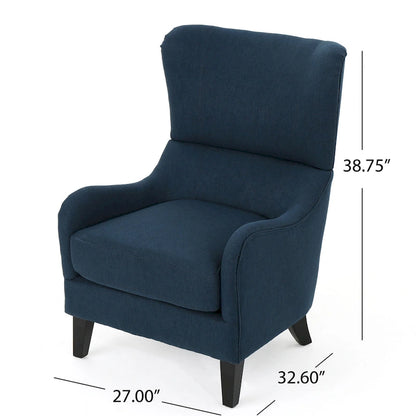 Navy Blue Modern 27 High Back Accent Chair with Birch Wood Legs and Wing Back for Living Room