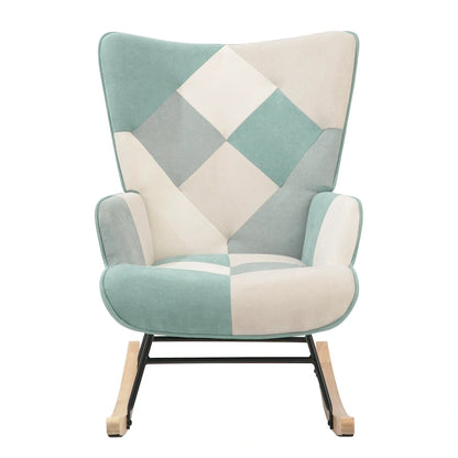 Blue Colorful Modern 35.4 High Back Upholstered Rocking Chair with Ottoman and Wood Legs for Living Room