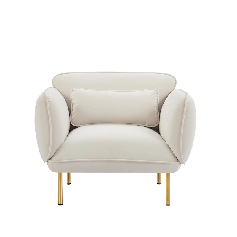 Beige Modern 36.61 Velvet Upholstered Accent Chair with Sturdy Metal Legs for Living Room