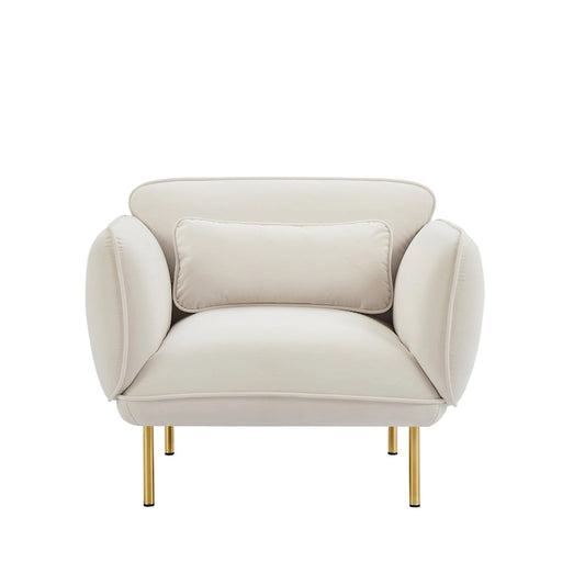 Beige Modern 36.61 Velvet Upholstered Accent Chair with Sturdy Metal Legs for Living Room