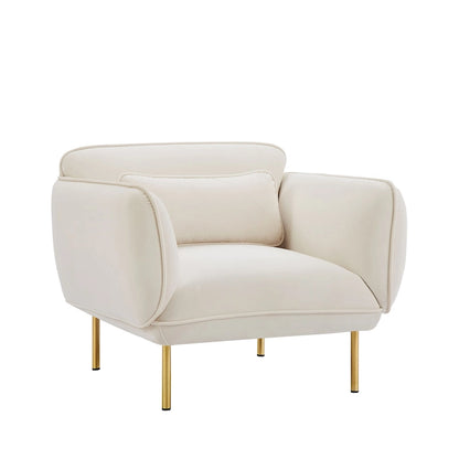 Beige Modern 36.61 Velvet Upholstered Accent Chair with Sturdy Metal Legs for Living Room
