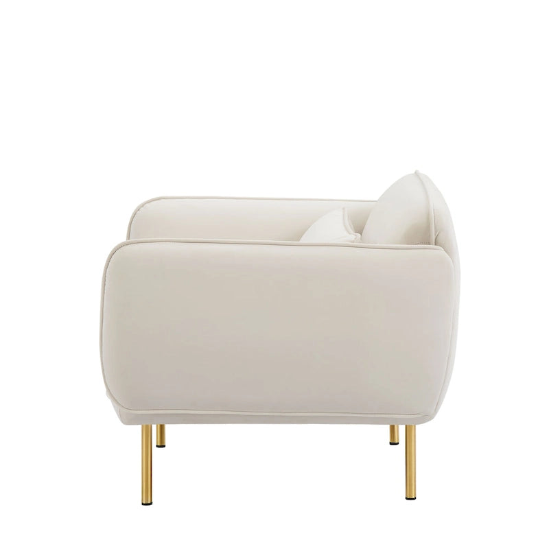 Beige Modern 36.61 Velvet Upholstered Accent Chair with Sturdy Metal Legs for Living Room
