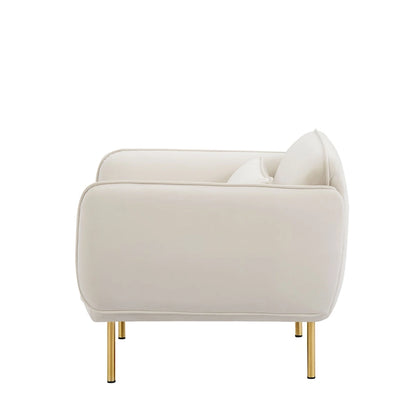 Beige Modern 36.61 Velvet Upholstered Accent Chair with Sturdy Metal Legs for Living Room