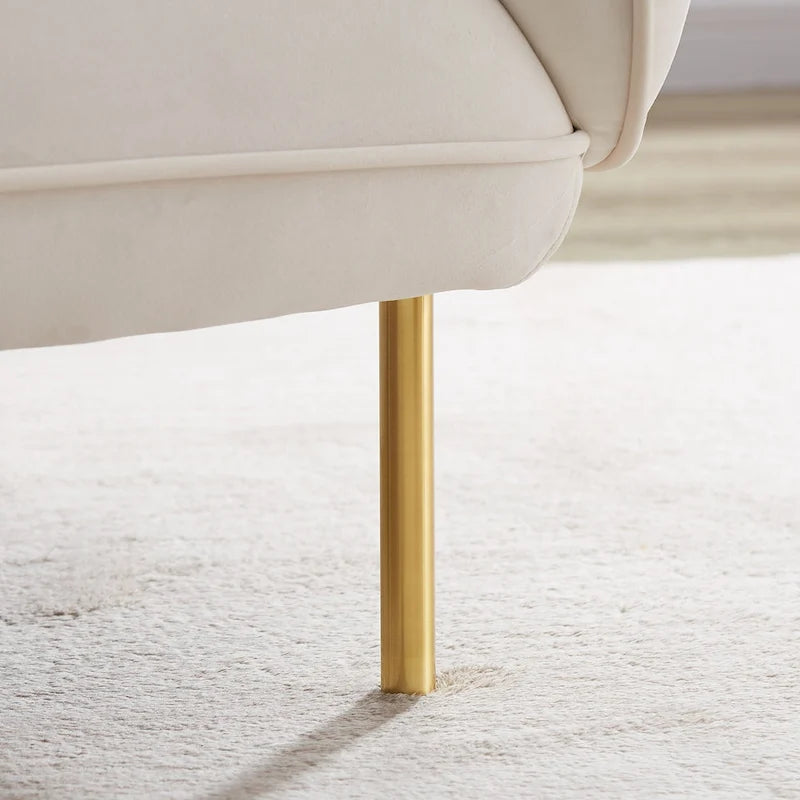 Beige Modern 36.61 Velvet Upholstered Accent Chair with Sturdy Metal Legs for Living Room