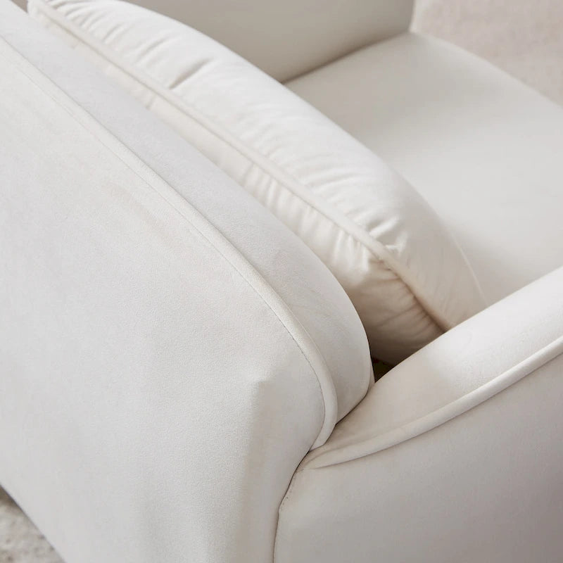 Beige Modern 36.61 Velvet Upholstered Accent Chair with Sturdy Metal Legs for Living Room