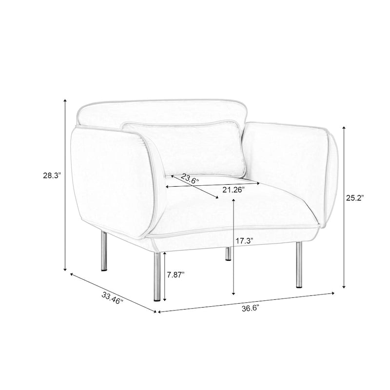 Beige Modern 36.61 Velvet Upholstered Accent Chair with Sturdy Metal Legs for Living Room