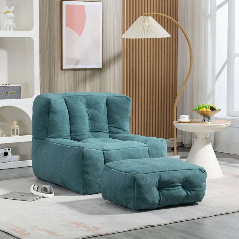 Modern 38.5 Velvet Upholstered Accent Chair with Memory Foam and Ottoman for Living Room