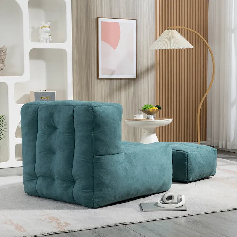 Modern 38.5 Velvet Upholstered Accent Chair with Memory Foam and Ottoman for Living Room