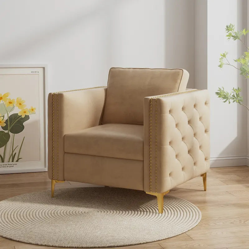 Khaki 35.4 Button Tufted Arm Chair