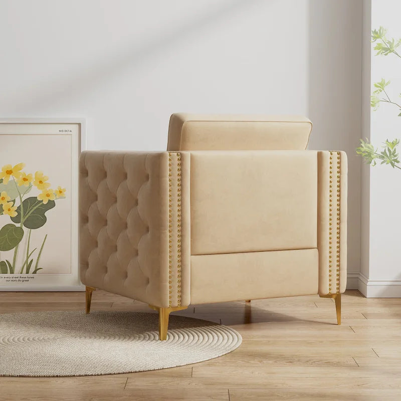 Khaki 35.4 Button Tufted Arm Chair