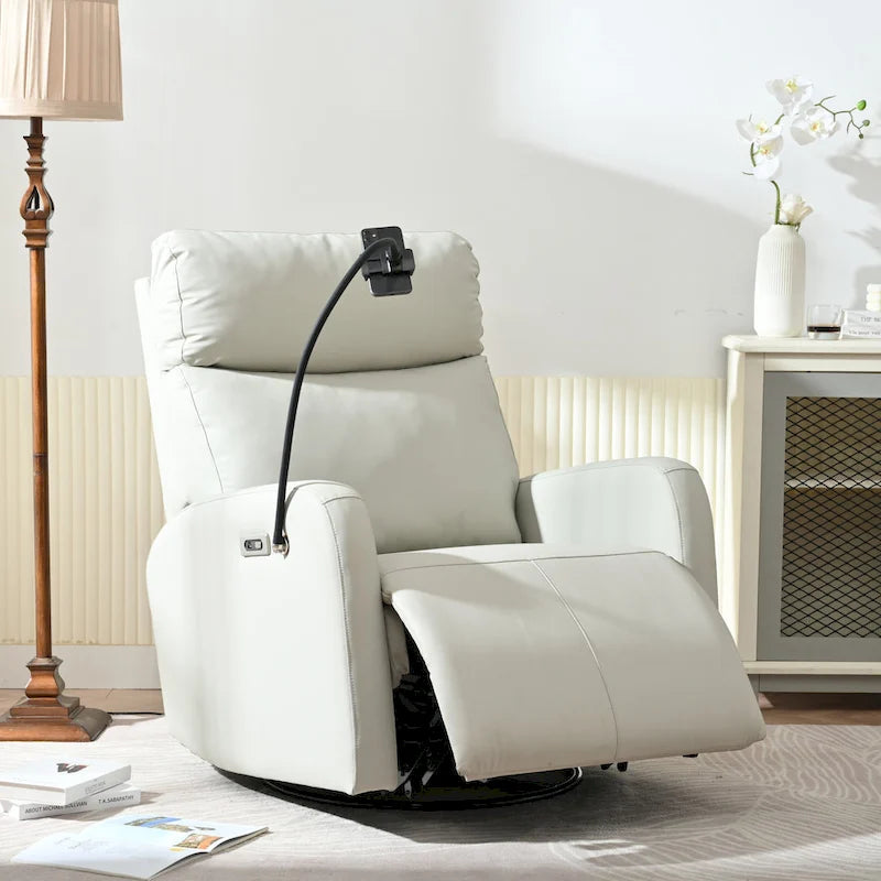 Electric Power Recliner Chair with 270 Swivel, USB Ports and Adjustable Footrest for Living Room & Nursery