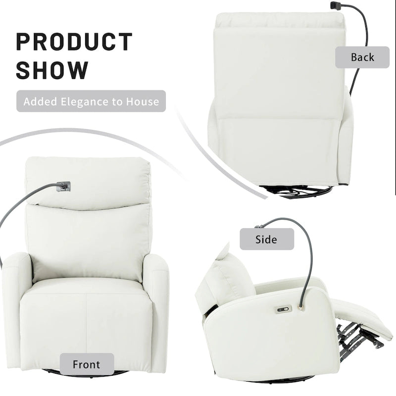 Electric Power Recliner Chair with 270 Swivel, USB Ports and Adjustable Footrest for Living Room & Nursery