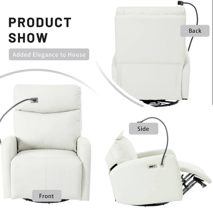 Electric Power Recliner Chair with 270 Swivel, USB Ports and Adjustable Footrest for Living Room & Nursery