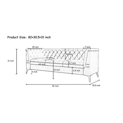 82 Velvet 3 Seater Chesterfield Sofa Couch with Gold Metal Legs, High Rebound Sponge and Removable Cushions