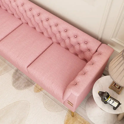 82 Velvet 3 Seater Chesterfield Sofa Couch with Gold Metal Legs, High Rebound Sponge and Removable Cushions