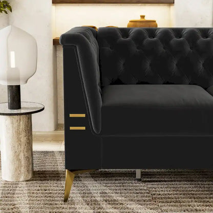 82 Velvet 3 Seater Chesterfield Sofa Couch with Gold Metal Legs, High Rebound Sponge and Removable Cushions
