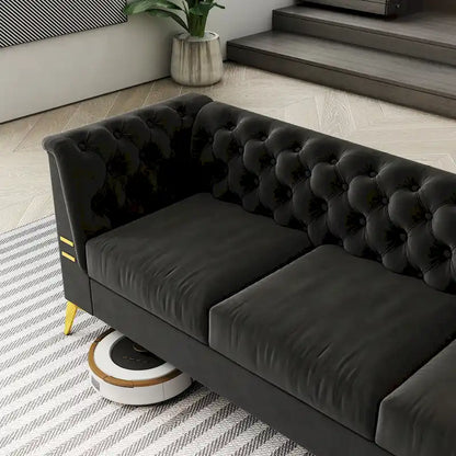 82 Velvet 3 Seater Chesterfield Sofa Couch with Gold Metal Legs, High Rebound Sponge and Removable Cushions