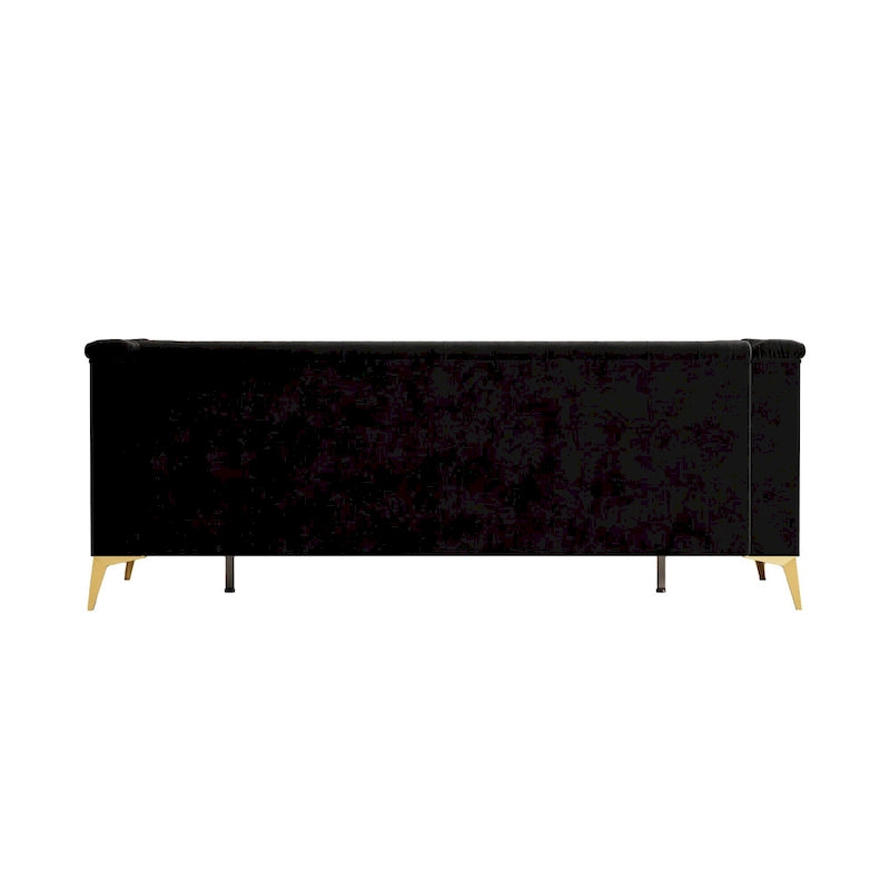 82 Velvet 3 Seater Chesterfield Sofa Couch with Gold Metal Legs, High Rebound Sponge and Removable Cushions