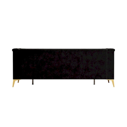 82 Velvet 3 Seater Chesterfield Sofa Couch with Gold Metal Legs, High Rebound Sponge and Removable Cushions