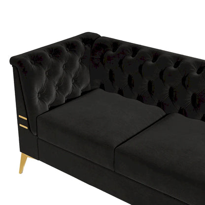 82 Velvet 3 Seater Chesterfield Sofa Couch with Gold Metal Legs, High Rebound Sponge and Removable Cushions