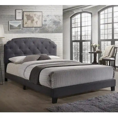 Queen Bed with Nailhead Trim Headboard