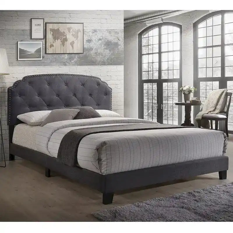 Queen Bed with Nailhead Trim Headboard
