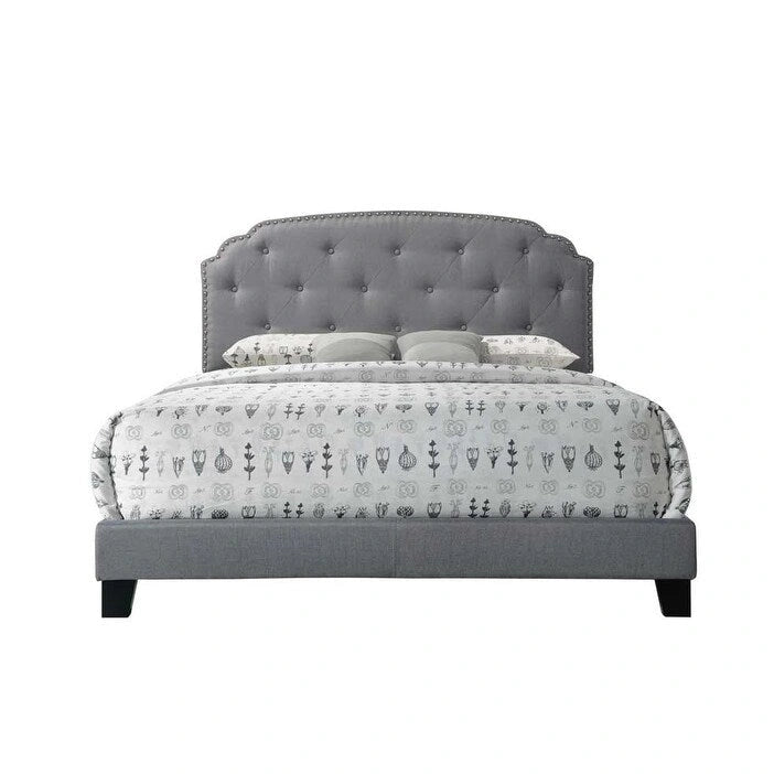 Queen Bed with Nailhead Trim Headboard