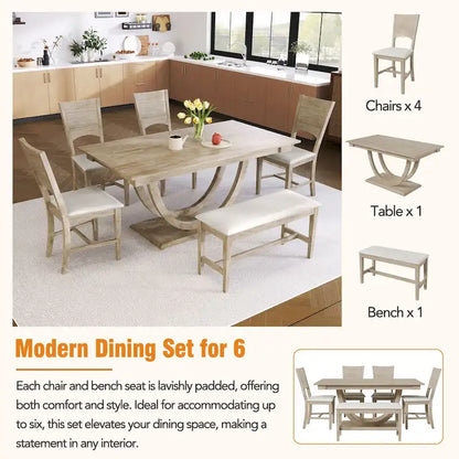 6-Piece Wooden Dining Table Set with Rectangular Table & 4 Chairs