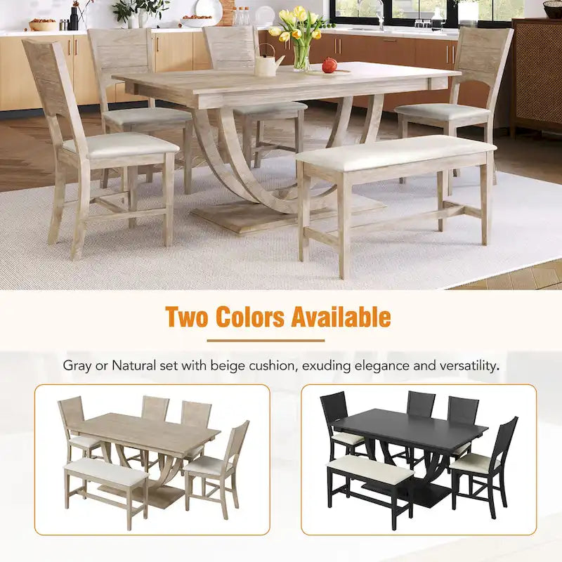 6-Piece Wooden Dining Table Set with Rectangular Table & 4 Chairs
