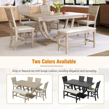 6-Piece Wooden Dining Table Set with Rectangular Table & 4 Chairs