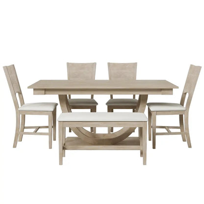 6-Piece Wooden Dining Table Set with Rectangular Table & 4 Chairs