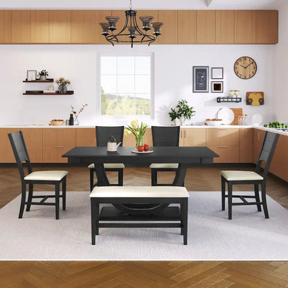 6-Piece Wooden Dining Table Set with Rectangular Table & 4 Chairs
