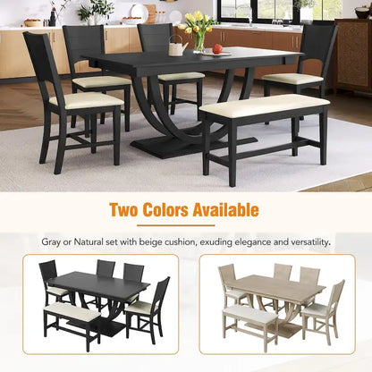 6-Piece Wooden Dining Table Set with Rectangular Table & 4 Chairs