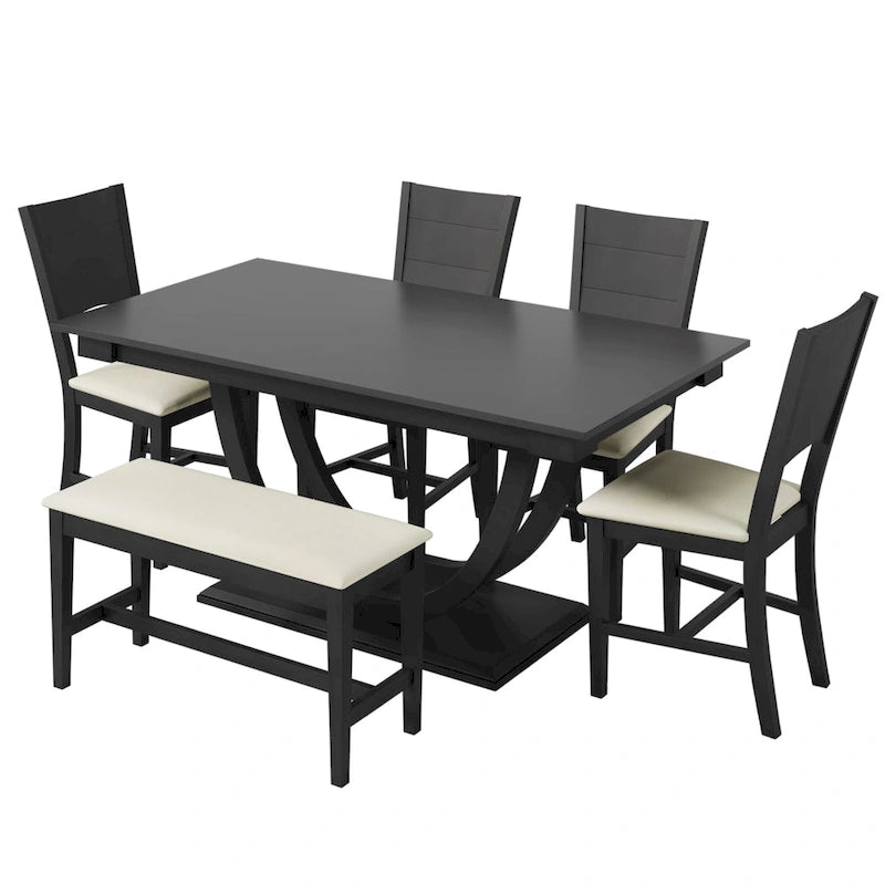 6-Piece Wooden Dining Table Set with Rectangular Table & 4 Chairs
