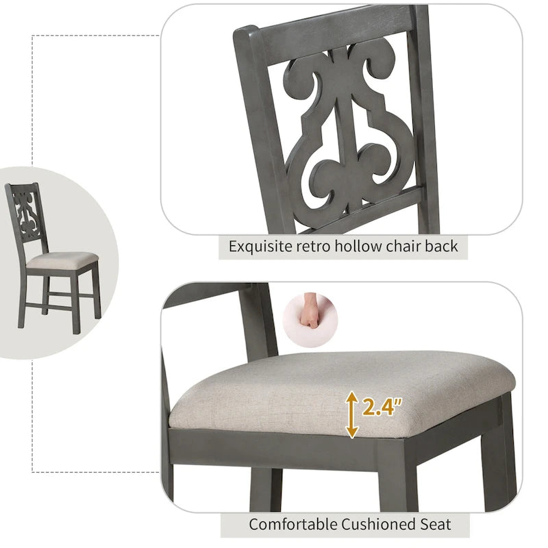 Retro 5-Piece Wooden Dining Table Set with 4 Chairs & Round Table