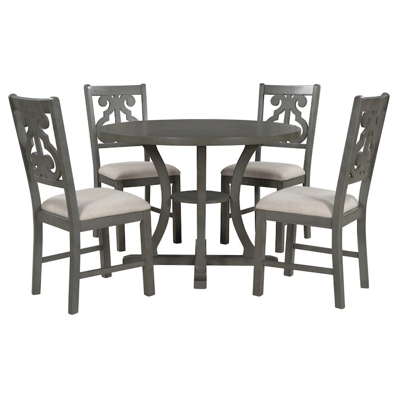 Retro 5-Piece Wooden Dining Table Set with 4 Chairs & Round Table