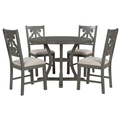 Retro 5-Piece Wooden Dining Table Set with 4 Chairs & Round Table