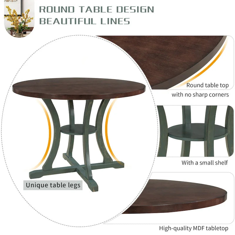 Retro 5-Piece Wooden Dining Table Set with 4 Chairs & Round Table