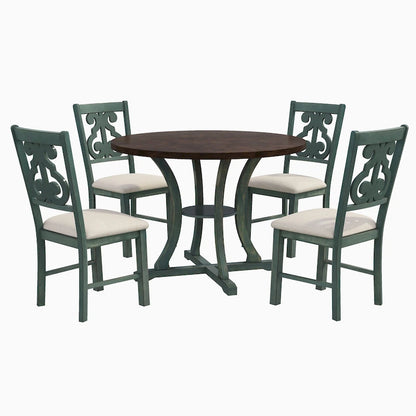 Retro 5-Piece Wooden Dining Table Set with 4 Chairs & Round Table