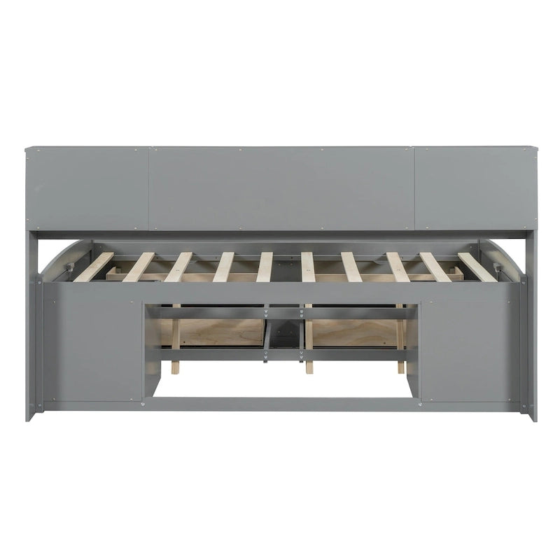 Full Wooden Daybed with Cabinets, Shelves, and Drawers