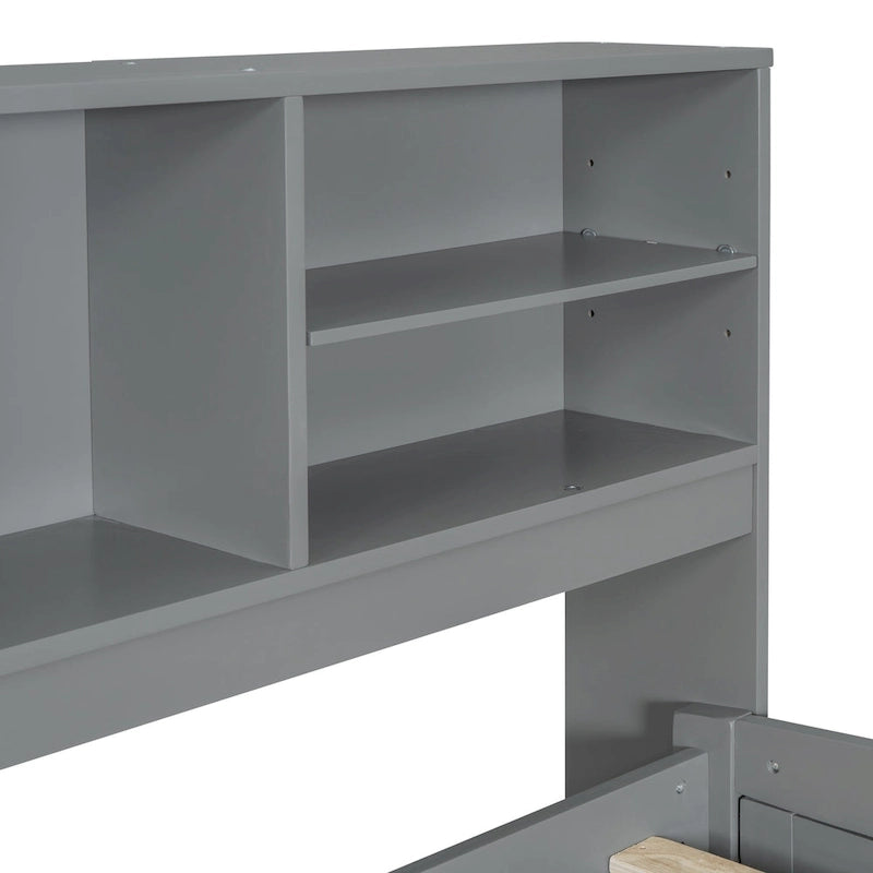 Full Wooden Daybed with Cabinets, Shelves, and Drawers